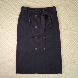 Talbots Women's‎ Size 6 Midi Skirt Navy Blue Double Breasted Twill Bow Belt NWT